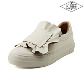 [KUHEE] Slip-on(6703)-WH 3.5cm-Sneakers Ruffle Suede Cushion Tall Daily Handmade Shoes-Made in Korea